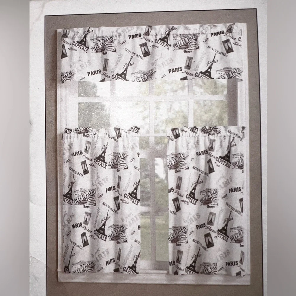 LICHTENBERG PARIS TOP OF THE WINDOW TIERS 3 PIECE SET - VALANCE & TIER WHITE BLK